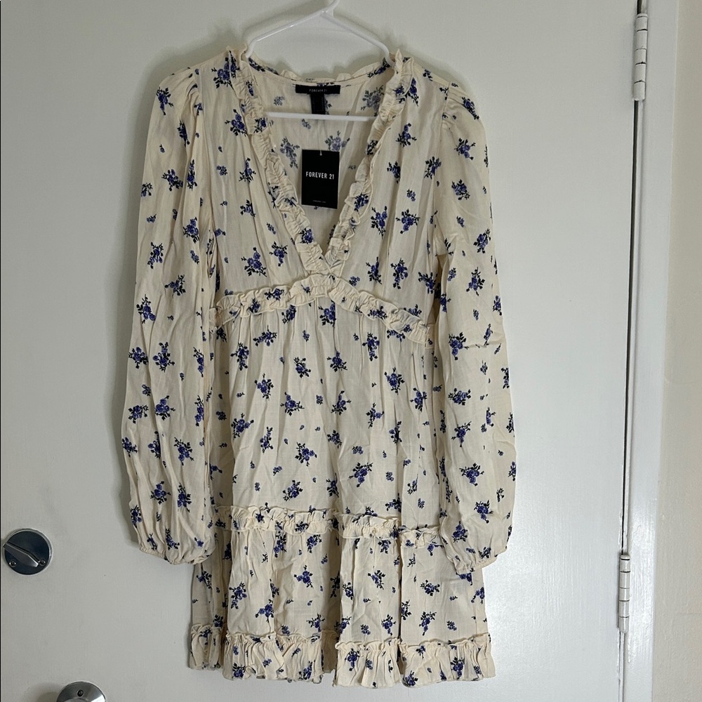 Forever 21 Cream Dress with Blue Floral Design